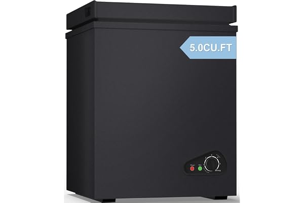 TABU 5.0 Cubic Feet Chest Freezer, Compact Deep Freezer, Black | Top Opening, 7 Level Adjustable Thermostat & Removable Basket,Space-Saving, Low Noise, Freestanding (Black, 5.0 Cu.Ft.)