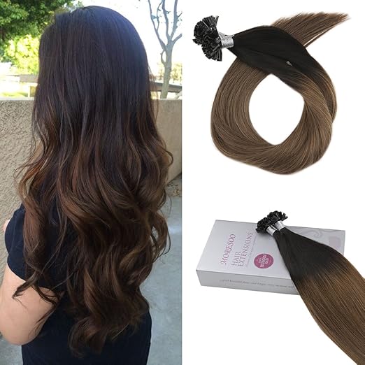Moresoo Extensions U Tip Ombre Natur Schwarz #1B zu Hellbraun #10 Bonding Extensions Echthaar-Strahnen Haarverlangerung Brasi