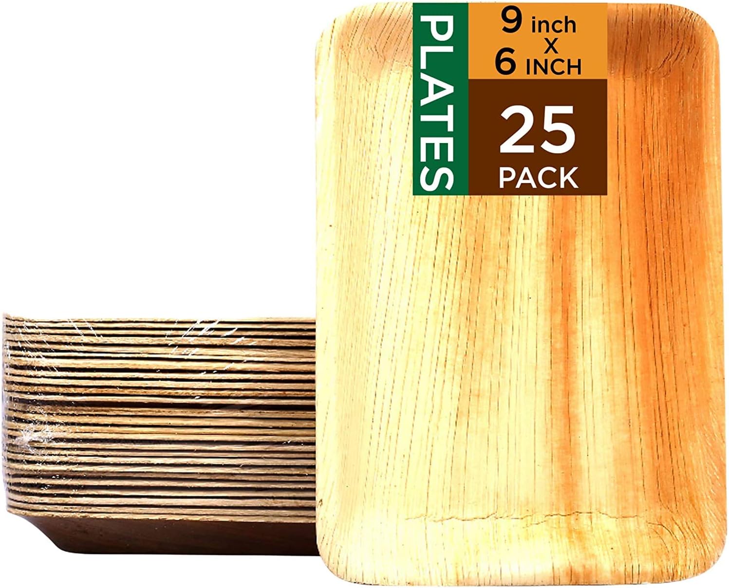 Palm Leaf Plates Rectangular [16cm x 24cm, 25 Pack] , Heavy Duty Sturdy & Party, Alternative, Wood for Wedding, Camping & More 25pcs