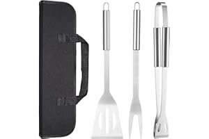 TOPWISH Grill Set Single for Wall Oven, Stainless Steel Spatula, Fork & Tongs with Storage Bag