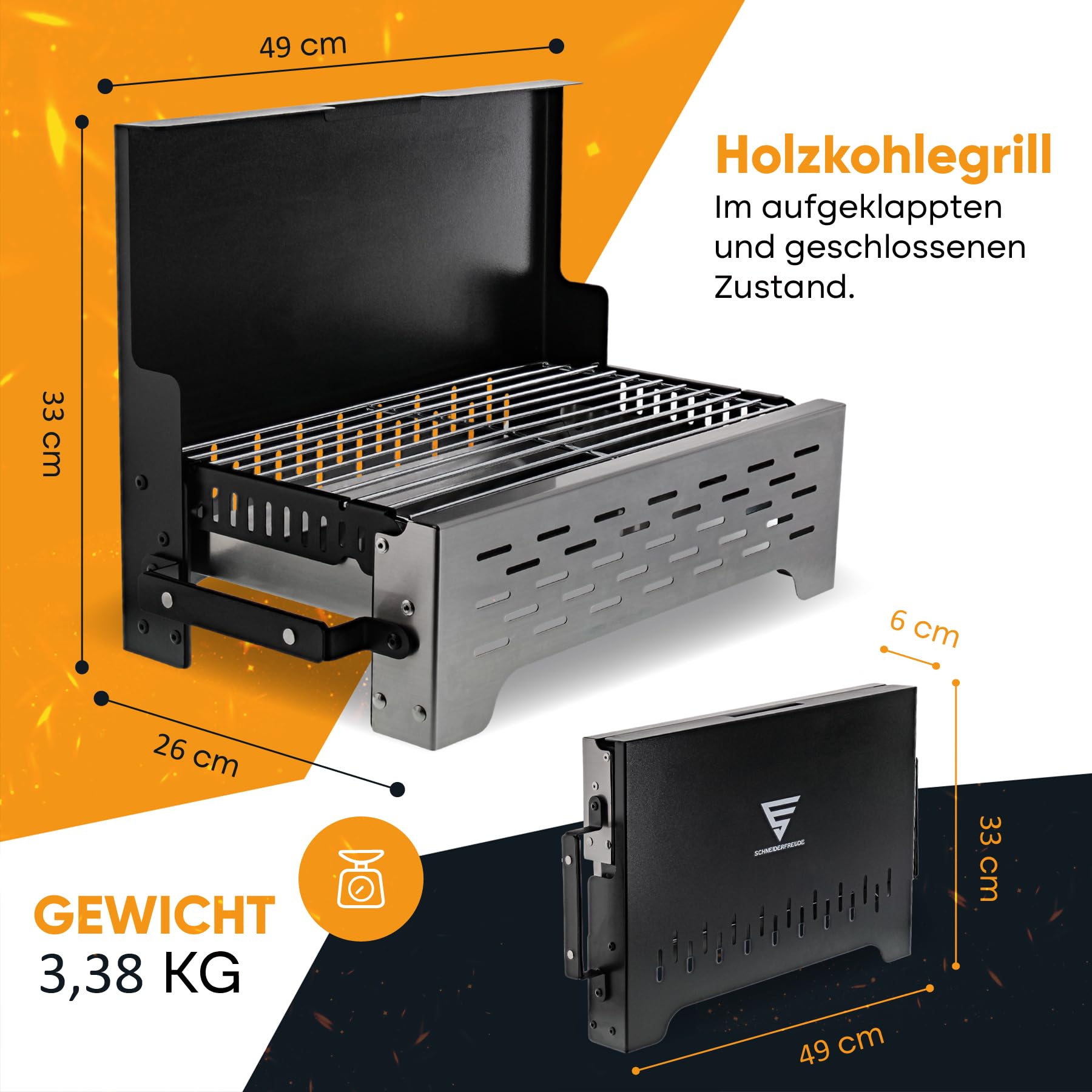 SCHNEIDERFREUDE Premium Klappgrill mit Tasche: DEKRA-zertifizierter Camping-Grill für echte Grillfans - Designed in Deutschland für das ultimative Outdoor-Erlebnis 4