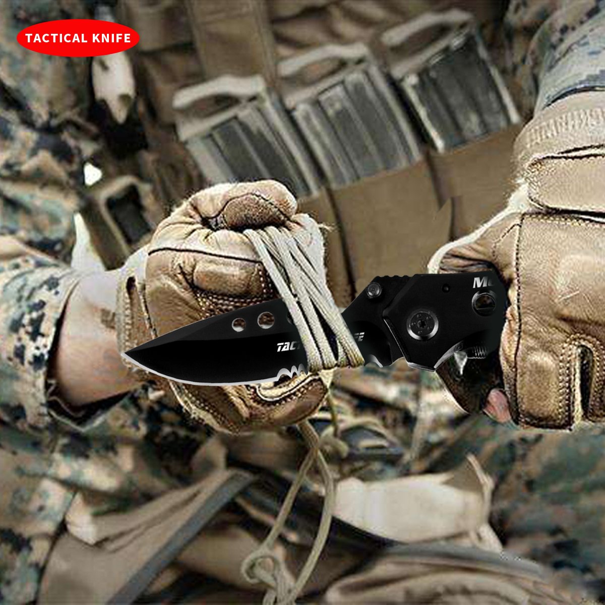 Morpilot Tactical Knife Tactical Flashlight Set Rescue Folding Pocket Knife LED Torch Adjustable Focus and 5 Light Modes, Outdoor Water Resistant 500LM for Camping Hiking Backpacking Fishing Ideal for Gift