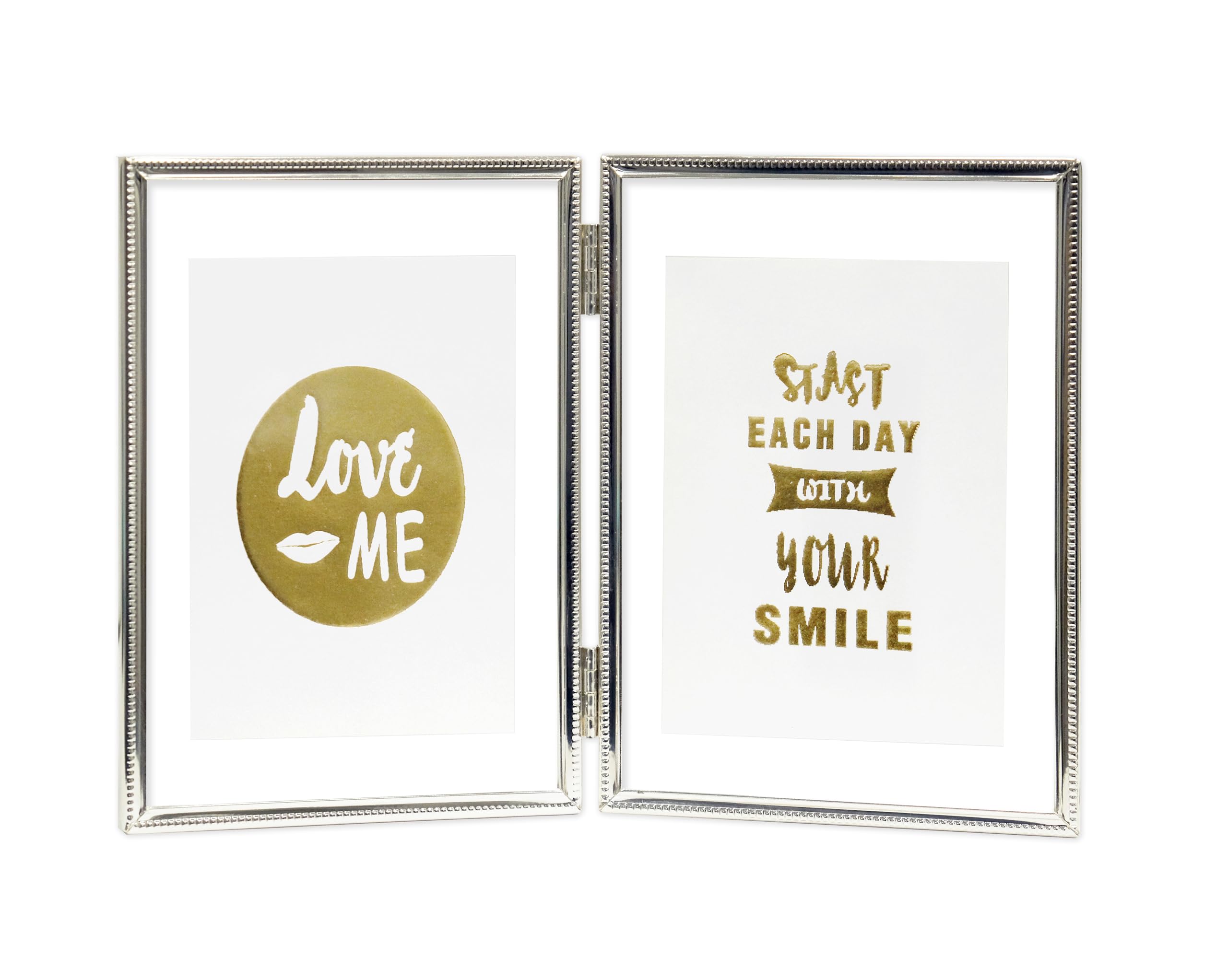 Inov8 Framing Tarnish Resistant Silver Designer Floating Double Picture Frame with Thin Bead Edge Design for Two 8x10 inch (20x25cm) Photos