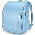 IwaiLoft Ransel Randoseru Backpack Automatic Satchel Japanese School Bag Cherry Blossom Sakura Embroidery PU Bookbag for Girls (Blue)