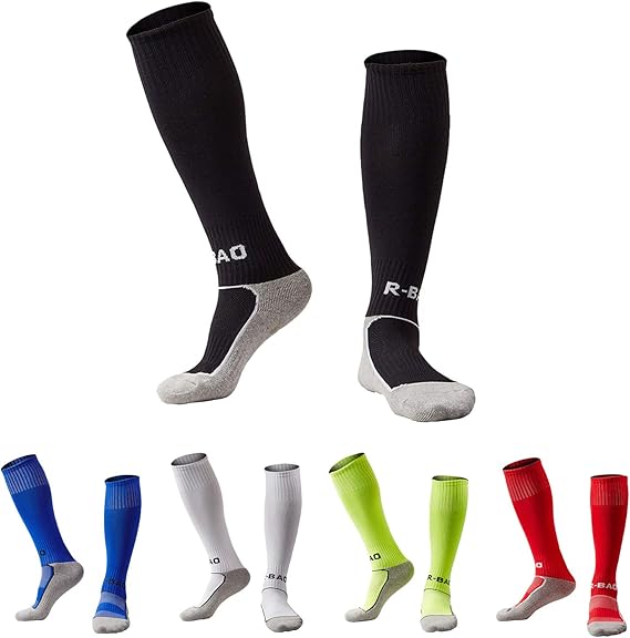 Kids Youth Soccer Socks Knee High Cotton Towel Bottom Football Socks for Boys/Girls 5Black+Blue
