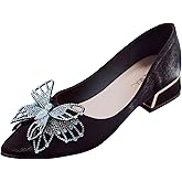 YQRUIMIAO Women's Pumps, Closed Toe Chunky Heels for Women, Comfortable Work Pumps Shoes, Pointed Toe Rhinestones Dress Wedding Pumps for Women