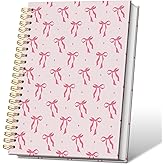 VONTP Pink Coquette Bow Spiral Notebooks, Preppy Girly Bow Lined Notebook Hardcover, Aesthetic Pink College Ruled Notebook Journal for Writing, Coquette Girly Office Supplies, 5.5x8.3