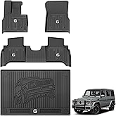 3W Floor Mats&Cargo Liner Fit for 2019-2024 2025 Mercedes-Benz G Class SUV TPE All Weather Custom Fit for G500/G550/G580/AMG G63 1st & 2nd Row with Trunk Mat Full Set Car Mats, Black