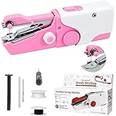 ZMJY Mini Handheld Sewing Machine, Portable Electric Sewing Machine for Quick Fabric Repair, Dual Power USB/Battery Operated, with Complete Sewing Kit for Beginners, Adults (Pink)