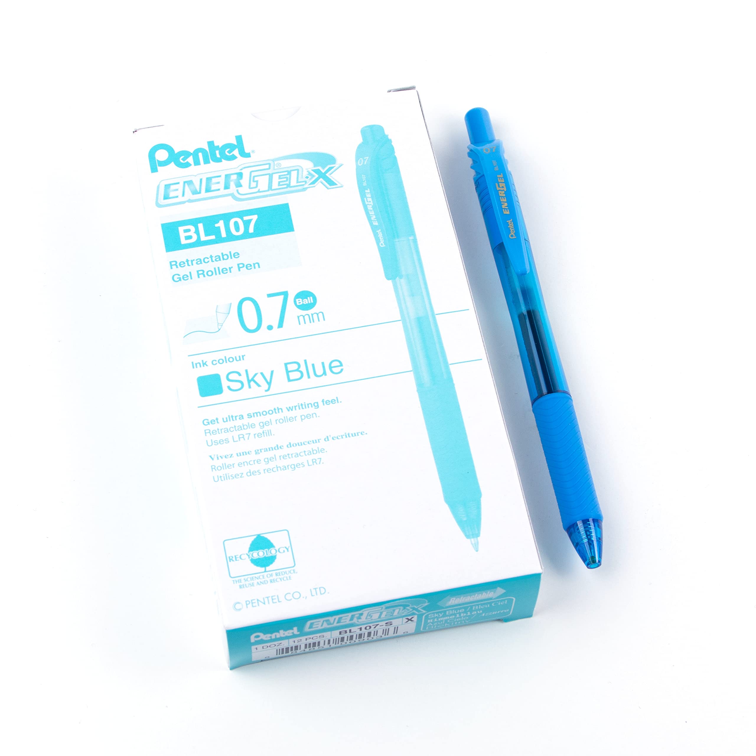 Pentel 0.7 mm Energel X Retractable Rollerball Pen - Sky Blue (Pack of 12) — image 1