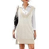 HOTOUCH Women's V Neck Sweater Vest Dress Oversized Sleeveless Casual Pullover Sweater Fall Winter Knit Slit Short Dress