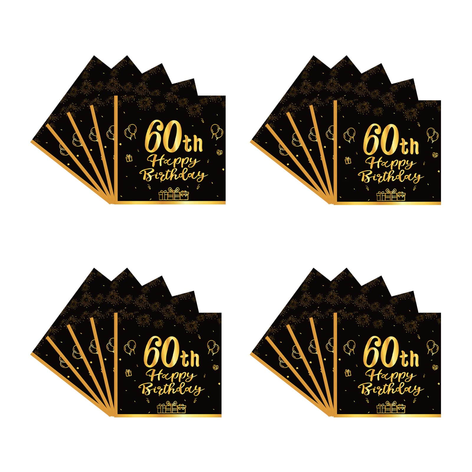 Happy 60th Birthday Napkins Black and Gold,20Pc 60th Tableware Party Napkins,60th Birthday Decorations Tissue Luncheon Paper Napkins for Women,Men,Him,Her 60th Birthday Party Supplies Table Decoration