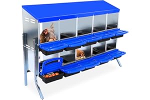 Garvee 10 Compartment Metal Roll Away Nest Box for Chicken Coop - Lid Covered Hen Roosting Boxes with Cleanable Pull-Out Tray