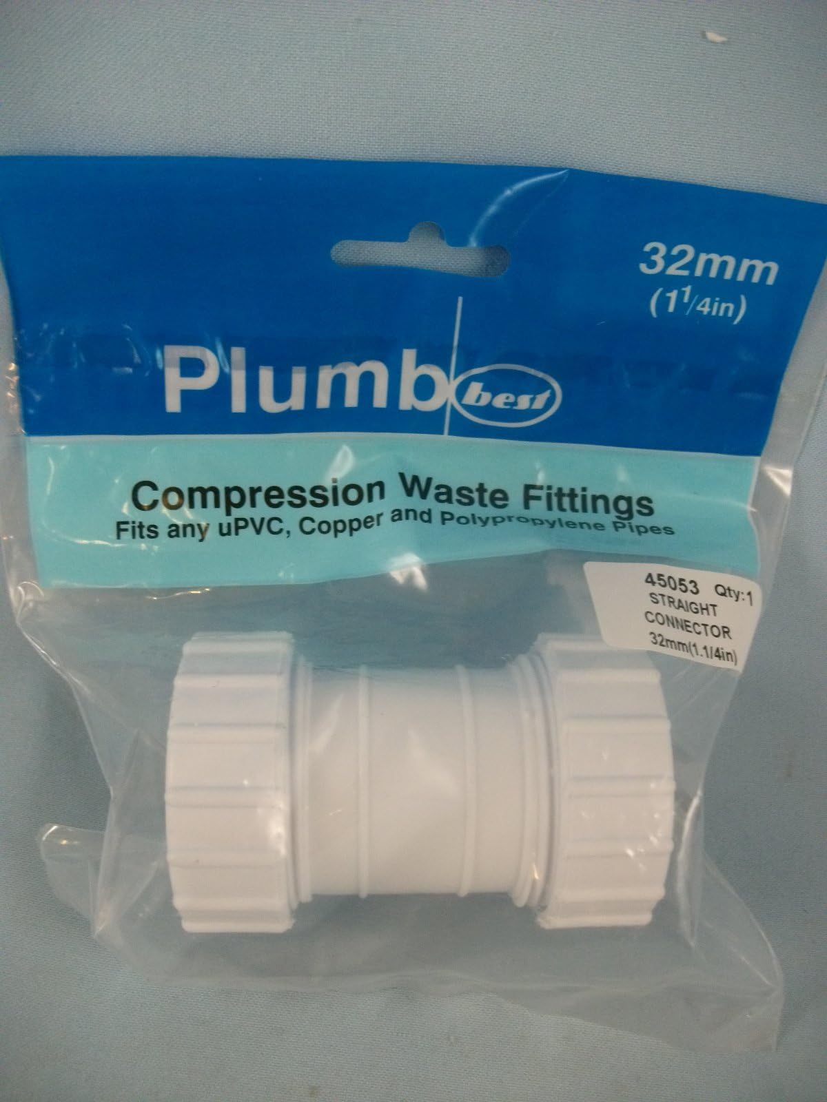 White UPVc 32mm Straight Waste Connector Compression 45053