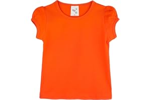 Lilax Girls' Basic Short Puff Sleeve Round Neck Cotton T-Shirt