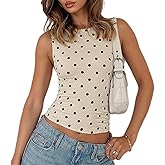 Women Y2K Tops Polka Dot Shirt Sleeveless Vintage Camisole Crew Neck Crop Tops Slim Fit Cami Going Out Streetwear