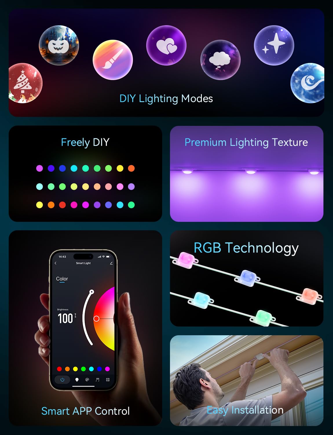 Smart 150FT Permanent Outdoor Lights, RGB LED Lights Outside with App Control - DIY Colors Scene Modes, IP67 Waterproof Eaves Lights for Christmas Halloween Holiday Daily House Roof Eternity Lighting