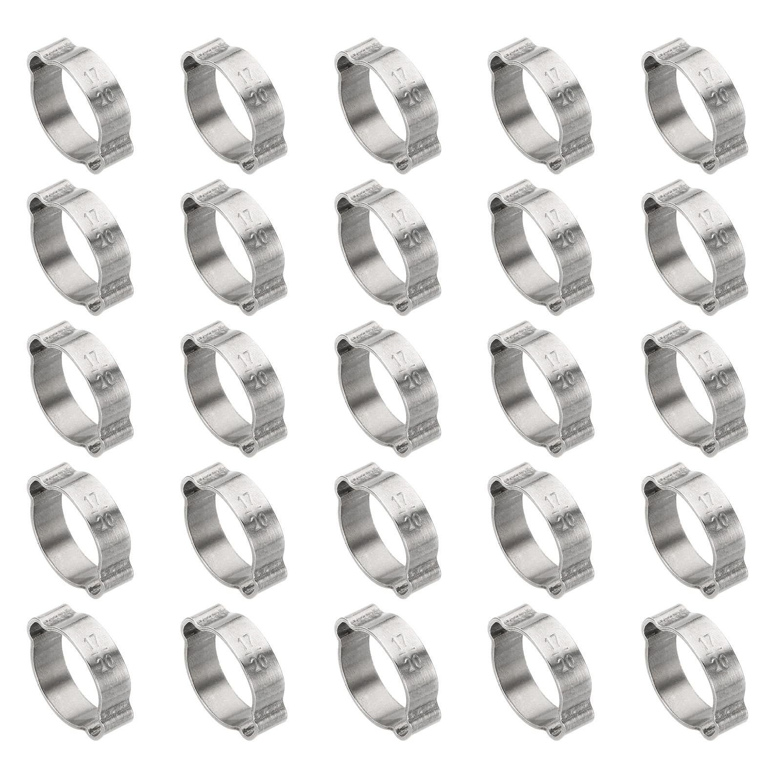 PATIKIL 30 Pack 17-20mm Double Ear Hose Clamp, 304 Stainless Steel O Clip Crimp Rings for Fuel Petrol Pipe Tube Fitting Connections, Silver Tone
