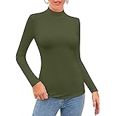 SHEIUGU Women’s Long Sleeve Mock Turtle Neck Tops Basic Stretchy Fitted Underwear Layer Tee Shirts(Army Green-A-Medium)