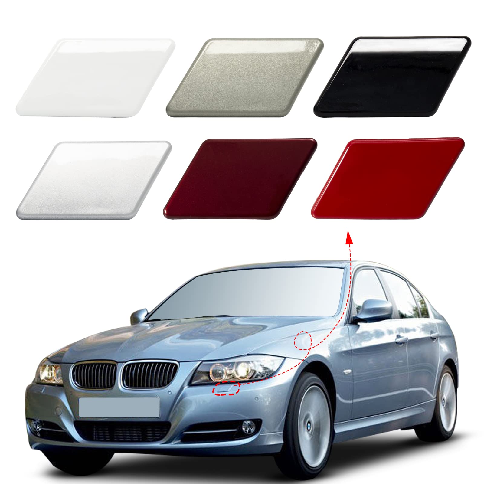 Photo 1 of CZShiYue Front Bumper Headlight Washer Nozzle Cover Cap Fit for BMW 3 Series E90 E91 2009 2010 2011 61677211209 61677211210 (Unpainted, Right Passenger Side)