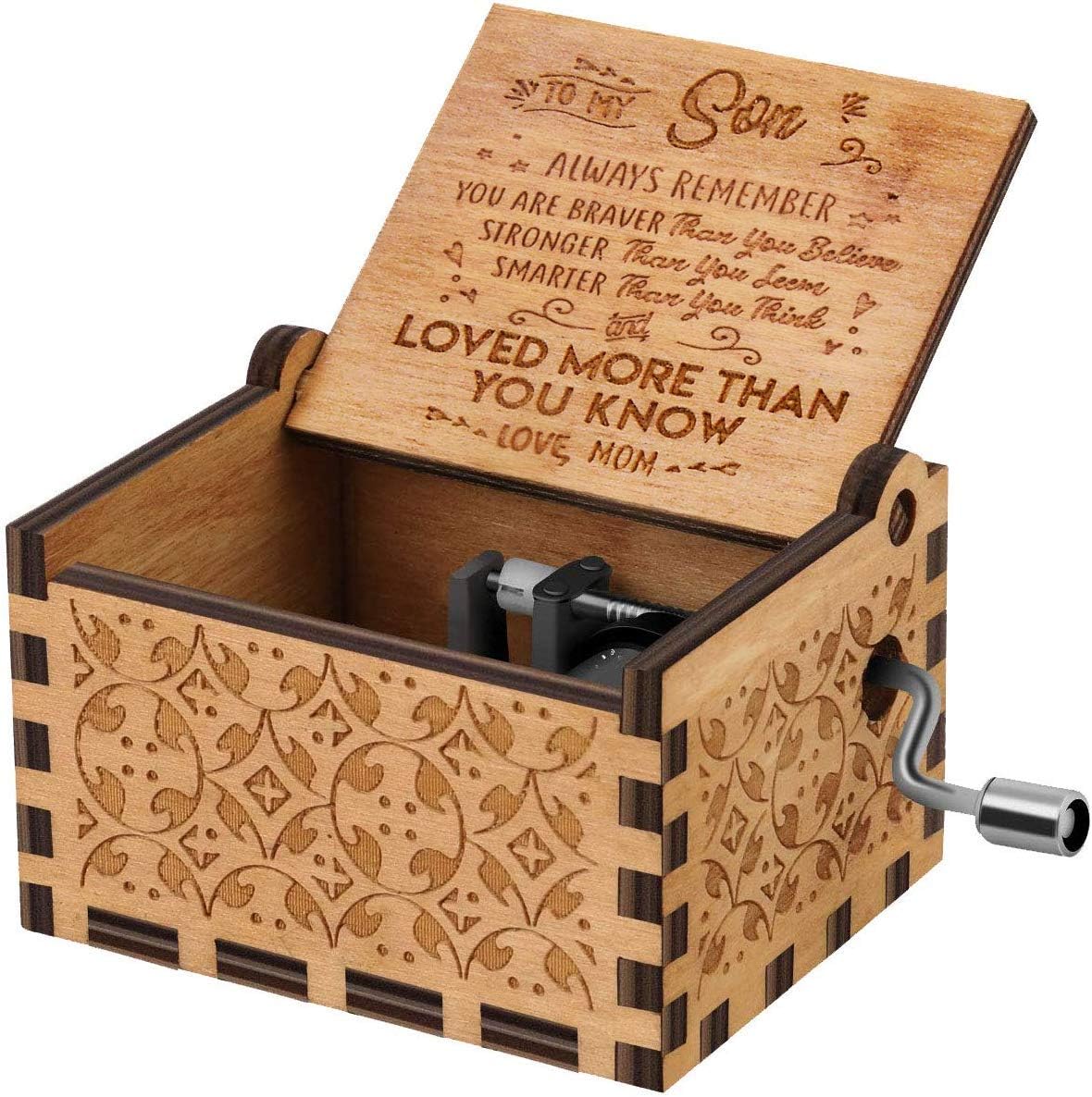 Amazon Com Mom To Son You Are My Sunshine Wood Music Boxes Laser Engraved Vintage Wooden Sunshine Musical Box Gifts Home Kitchen