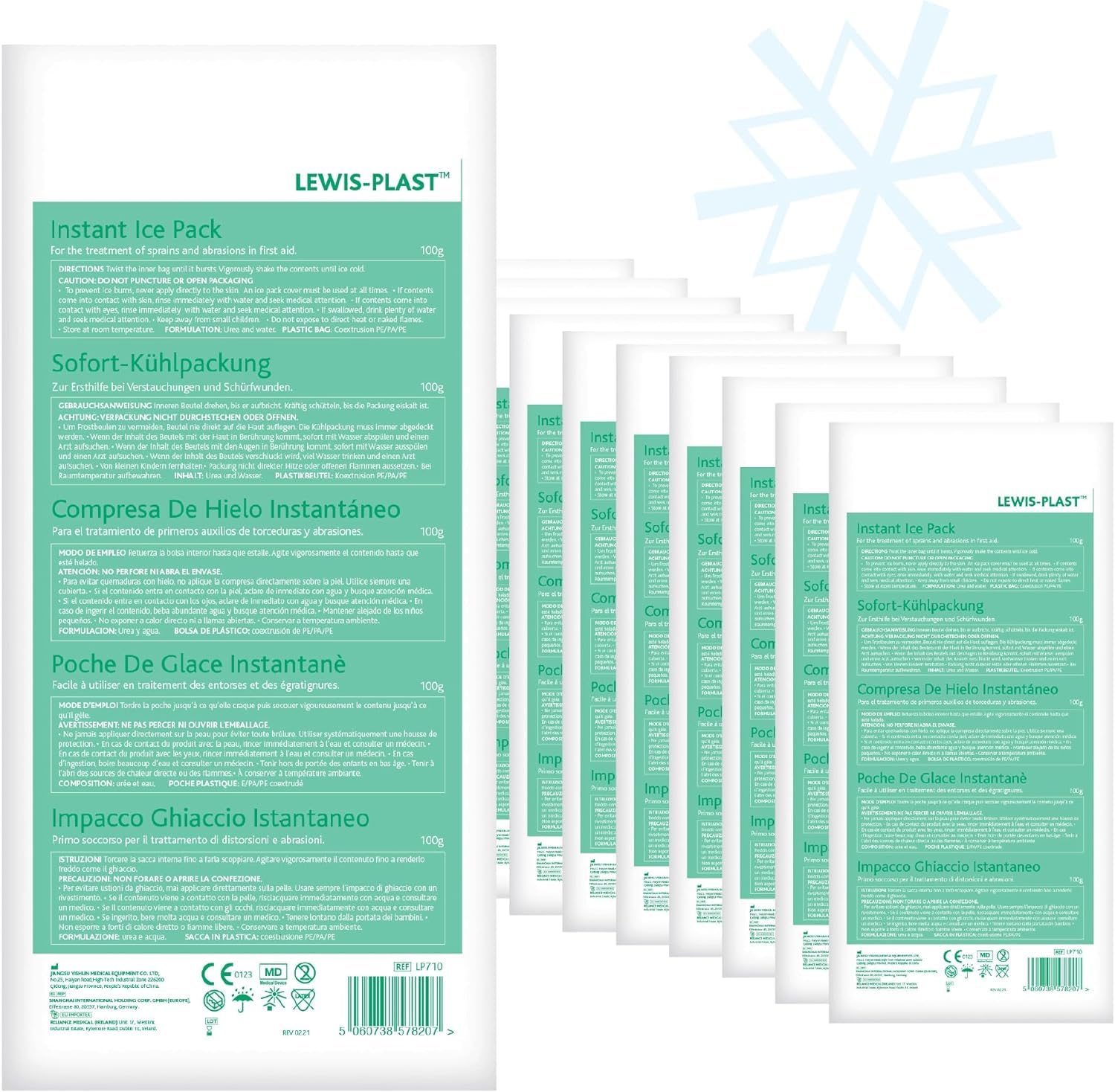 Lewis-Plast Premium Instant Ice Pack - Disposable Cold Therapy Ice Packs, Instant Pain Relief for Back, Neck, Ankle, Sprains, Headaches and Toothache (Pack of 10)