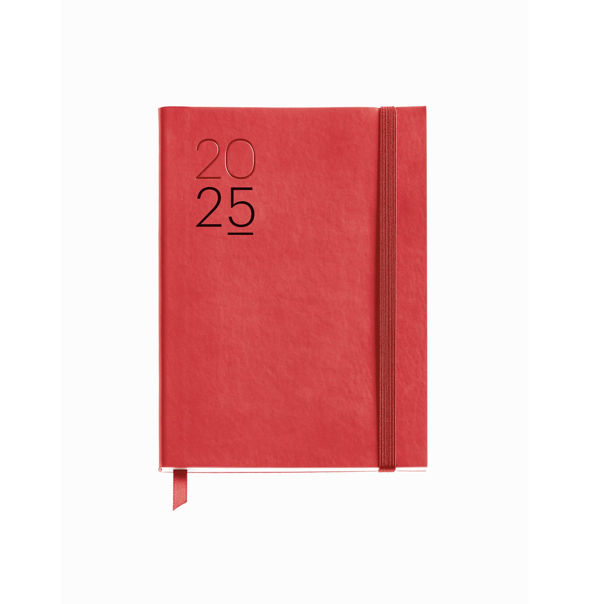 Miquelrius - 2025 Diary, Yearly Diary 122 x 168 mm, Day Page, Flexible Cover with Stitched Leather, 80 g/m² Paper, Spanish, English and Portuguese, Red