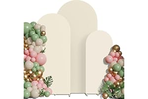 TOPEIGHT Spandex Anti Wrinkle Arch Backdrop Cover - High Elastic Fitted Arch Stand Cover Set of 3, Beige Round Top Chiara Backdrop Stand Cover for Wedding Birthday Party Halloween Decor 4FT, 5FT, 6FT