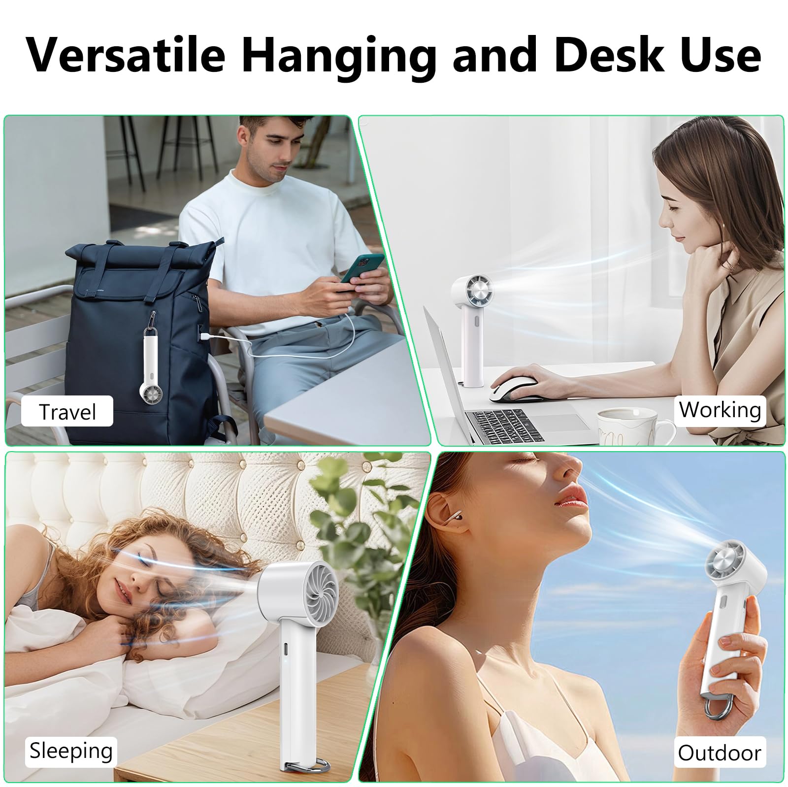 Minthouz Handventilator, ultraleiser tragbarer Tischventilator mit 5 Geschwindigkeiten, 2000mAh Akku & USB-C, 16°C Sofortkühlung, klappbare Halterung, ideal für Reisen, Zuhause & Büro 7