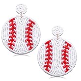 NVENF Beaded Baseball Earrings Sports Earrings for Women Handmade Bead Basketball Drop Dangle Earrings Holiday Party Game Jewelry Gifts
