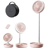 Gaiatop Portable Pedestal Fan 16000mAh Battery [Max 74h Runtime], Foldable Oscillating Standing Fan, Collapsible Desk Fans, LED Light, Case &amp; Remote Control, 4 Speeds for Outdoor Travel Camping (Pink)