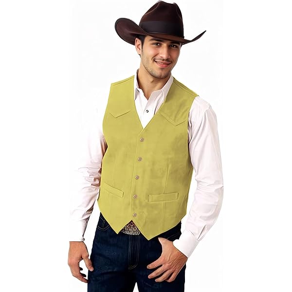 Men's Suede Leather Vest - Western Cowboy Waistcoat Slim Fit