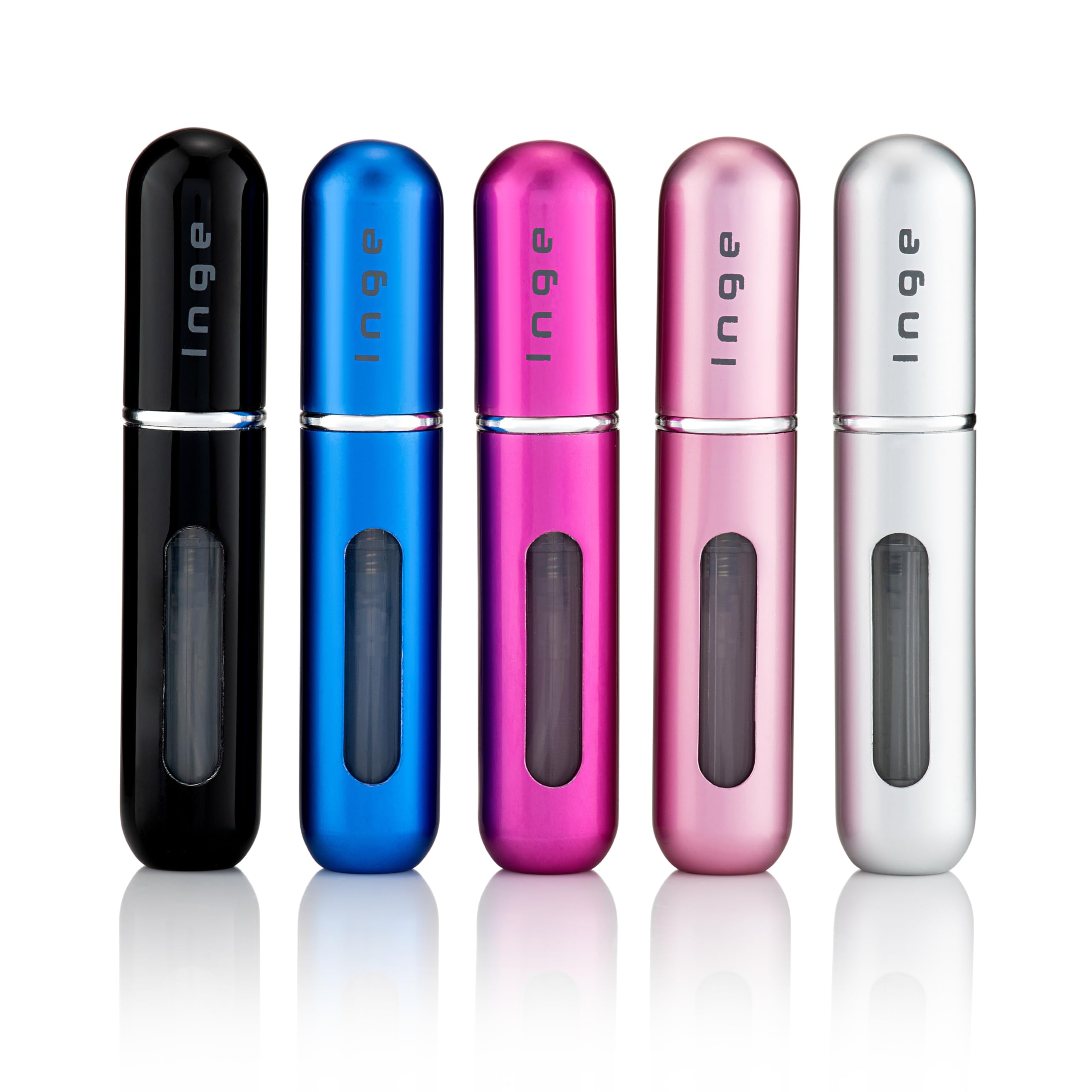 Inge Perfume Atomiser Set 5PCS | Refillable Mini Perfume Travel Bottle & Atomiser Spray Bottles | 5ml Portable Fragrance/Aftershave Atomisers for Men & Women | Ideal Travel Accessories