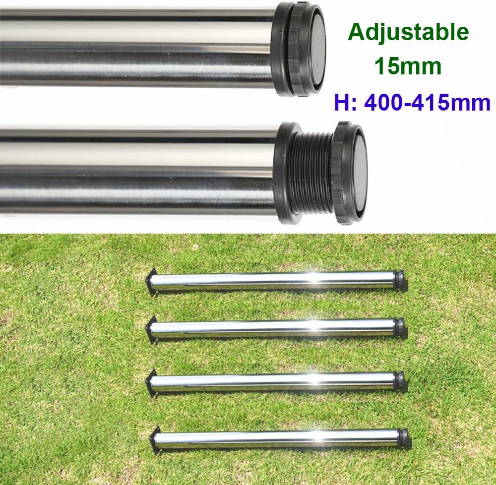 Qrity 4x Adjustable Furniture Legs, Total 400-415mm Cabinet & Table Feet, Silver Chrome Finish - Image 5