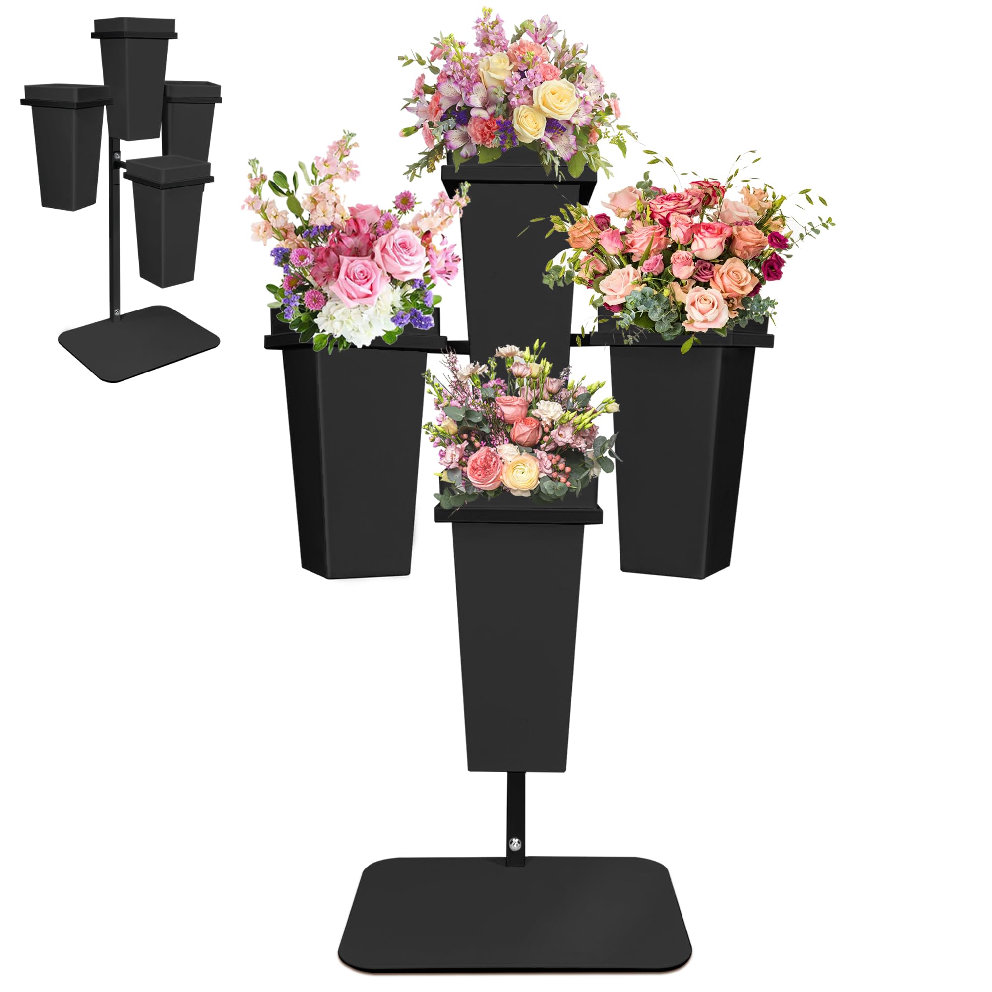 Photo 1 of PROLEE Flower Display Stand with Buckets, Metal Flower Pot Stand, Florist Bouquet Shelf for Wedding, Party, Events, Black