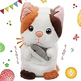 Hopearl Talking Kitty Repeats What You Say Cat with Fish Nodding Electric Interactive Animated Toy Speaking Plush Buddy Gifts for Toddlers, 7''