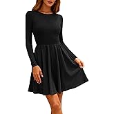 Zenlonr Women's Fall Dresses 2025 Casual Long Sleeve Ribbed Knit Crewneck Short Dress Flowy A-Line Party Dresses