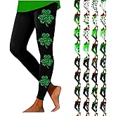 St Patricks Day Leggings for Women Shamrock Yoga Pants Irish Green Workout Legging High Waisted Tummy Control Clover Tights