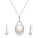 AKOCIDY Freshwater Cultured Pearl Pendant Necklace & Drop Earrings Set - 925 Sterling Silver Bridal Jewelry Gift