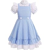 OBEEII Kids Girl Blue and White Checked Dress Bows Summer Casual Short Sleeve Blue Gingham Dress