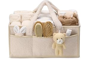 Baby Diaper Caddy Organizer, Nappy Caddy Storage Basket for Wipes, Portable Nursery Diaper Organizer (Ivory White)