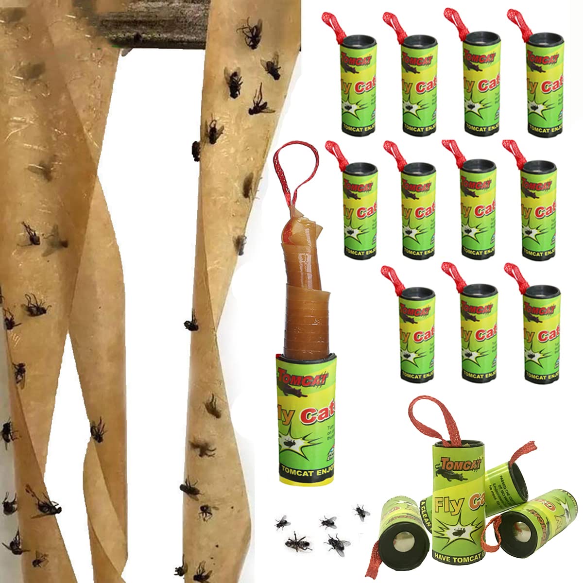 BTORER 16Pcs Fly Traps for Indoors Outdoor, Effective Fly Paper Strips, Sticky Hanging Fly Tape Catcher Ribbon, Fruit Fly Gnat Trap for House, Garden, Bullpen, Stable,Pasture - Eco-Friendly Non-Toxic
