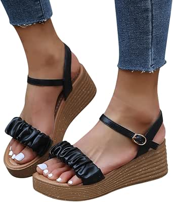 Amazon.com: Sandalias planas para mujer, sandalias planas para verano,  elegantes, de piel arrugada, con hebilla de cuña, sandalias transpirables  de punta abierta : Ropa, Zapatos y Joyería