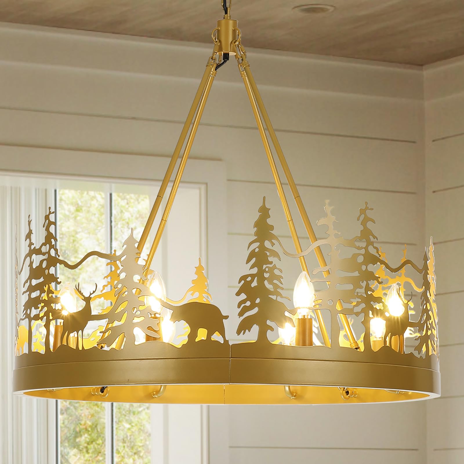 Bicrink Gold Wagon Wheel Chandelier Modern Farmhouse Chandeliers for Dining Room Vintage Dining Room Light Fixtures Over Table, Pendant Light Fixtures Rustic Chandelier for Living Room, Kitchen