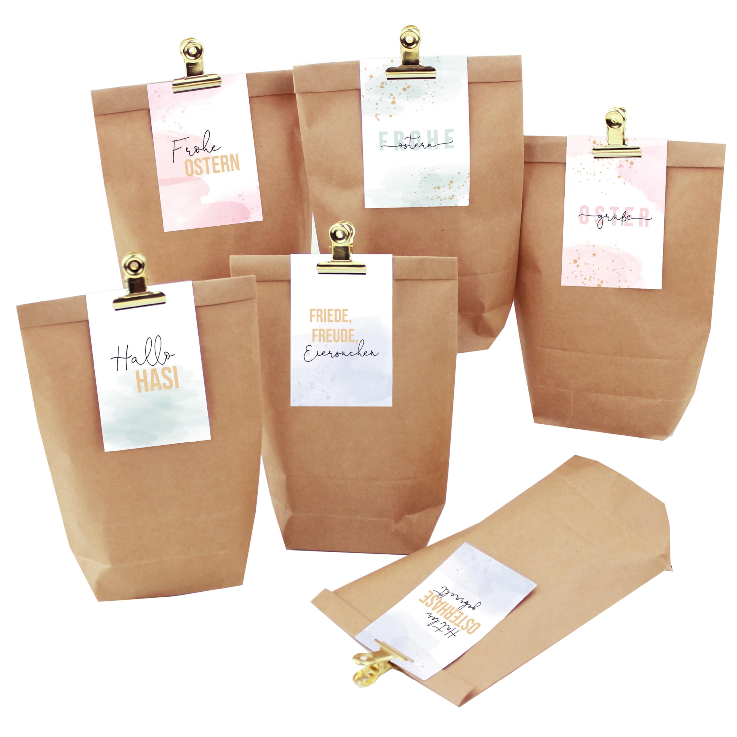 DIY 12 Gift Bags for Filling with 12 Small Cards and 12 Metal Clips Pink with Sayings for Easter for DIY Easter 2021