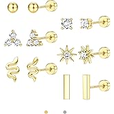 LOLIAS Dainty Hypoallergenic Flat Back Stud Earrings for Women Trendy | 14K Gold Plated Cartilage Earring Helix Conch Tragus Piercing Jewelry | Small Surgical Stainless Steel Earring Sets 20G