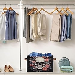 WELLDAY 2PCS Storage Basket Black Rose Skull Large