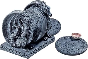 Design Toscano CL2489 Blackmore Dragon Gothic Decor, 5 Inch, Set of Holder and 6 Coasters, Polyresin, Grey Stone