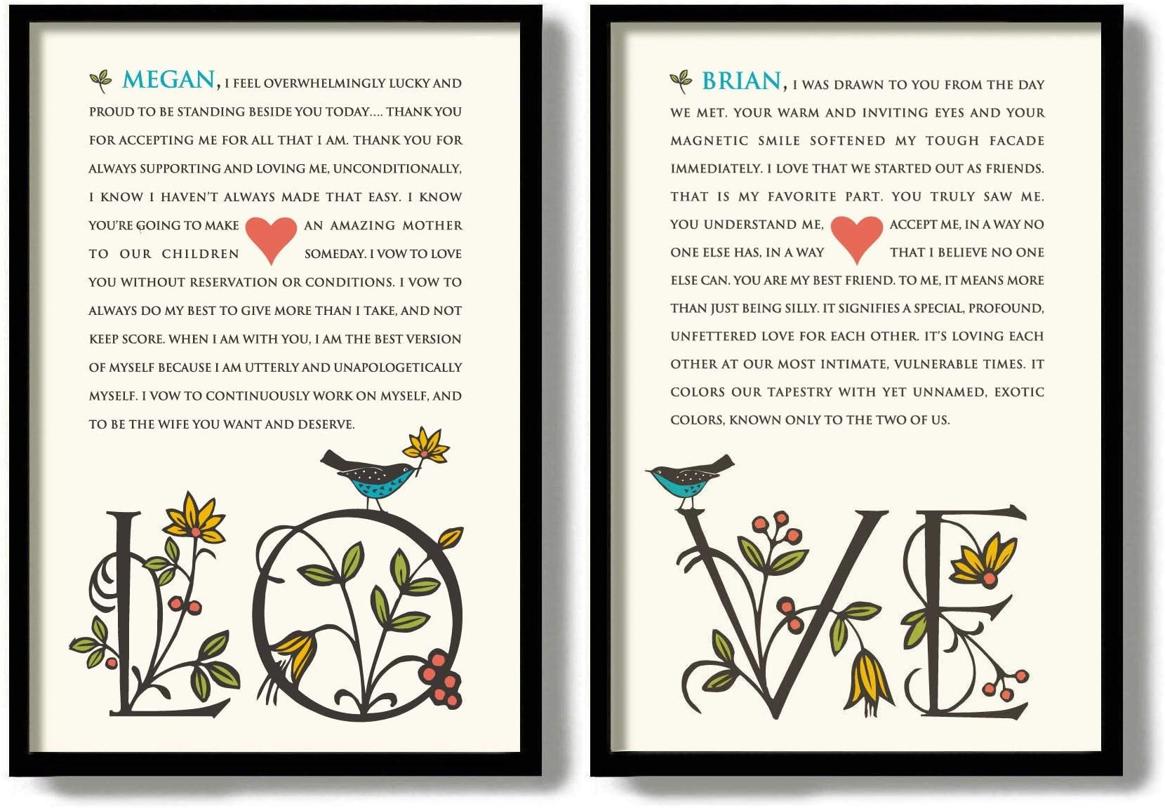 Wedding Vows Wall Art Personalised Romantic Print Love Birds Art Print Unique Couples Gift 1st Year Anniversary Gift for Wife