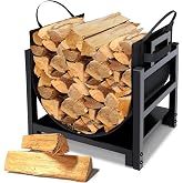MOFEEZ Firewood Rack Log Holder Indoor with Wood Carrier, Powder-coated Steel Made, Up-loaded to 110lb, 18inch(L) x 13inch(W) x 17inch(H)